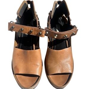 Balenciaga Leather Studded Wedge Sandals